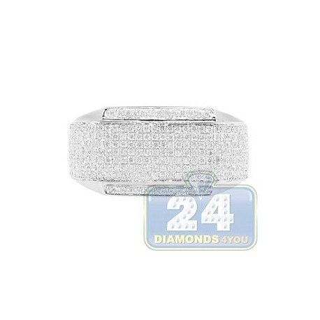 14K White Gold 0.84 ct Pave Diamond Mens Rectangle Ring