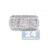 14K White Gold 1.10 ct Round Cut Diamond Mens Rectangle Signet Ring