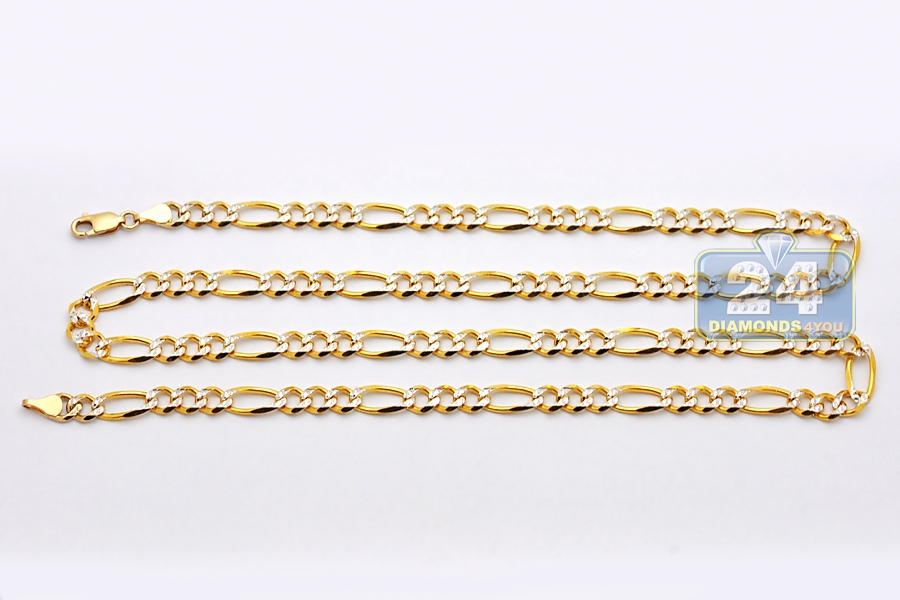 Solid 14K Yellow Gold Figaro Diamond Cut Link Mens Chain 5.5 mm