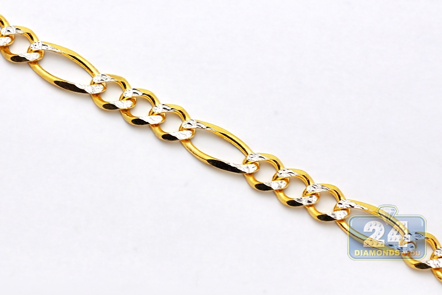 Solid 14K Yellow Gold Figaro Diamond Cut Link Mens Chain 8 mm