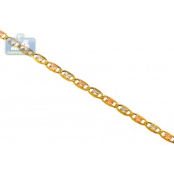 10K Three Tone Gold Valentine Link Womens Chain 2 mm 16 Inches