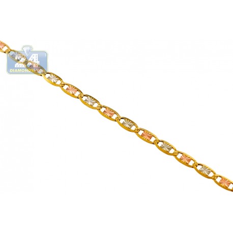 10K Three Tone Gold Valentine Link Womens Chain 2 mm 16 Inches
