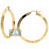 10K Yellow Gold Floral Pattern Womens Hoop Earrings 4 mm 1.75 Inch