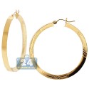 10K Yellow Gold Diamond Cut Round Hoop Earrings 4 mm 1 3/4 Inch