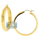 10K Yellow Gold Hammered Round Hoop Earrings 5 mm 1 1/2 Inch