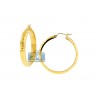 10K Yellow Gold Hammered Womens Round Hoop Earrings 5 mm 1.5"