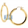 10K Yellow Gold Diamond Cut Design Ladies Hoop Earrings 3 mm 1.5"
