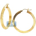 10K Yellow Gold Floral Pattern Hoop Earrings 4 mm 1 1/2 Inches