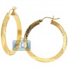 10K Yellow Gold Floral Pattern Womens Hoop Earrings 4 mm 1.5"