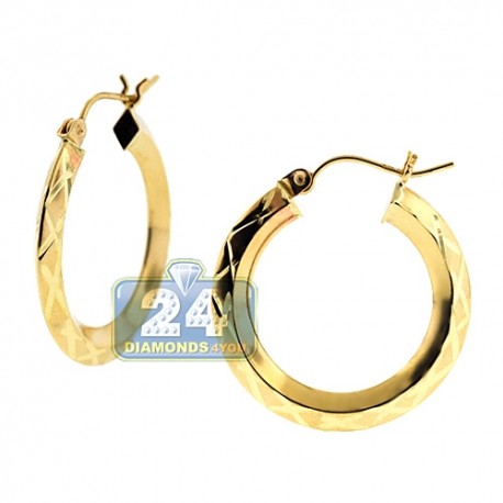 10K Yellow Gold Patterned Womens Round Hoop Earrings 1 Inch