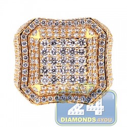 14K Yellow Gold 3.79 ct Diamond Square Shape Signet Mens Ring