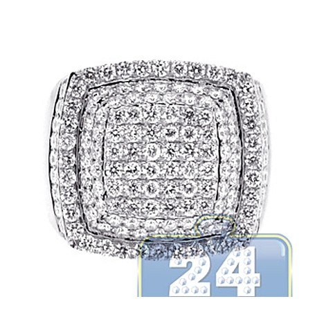 Mens Diamond Step Square Signet Ring 14K White Gold 3.79ct