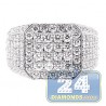 Mens Iced Out Diamond Square Signet Ring 14K White Gold 4.32ct