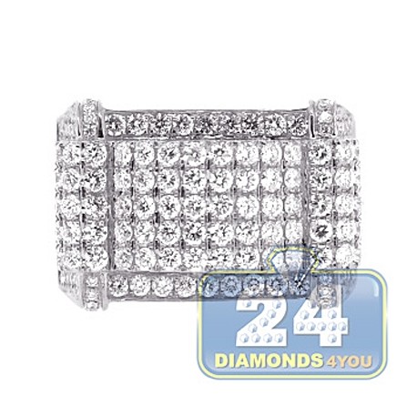 Mens Diamond Rectangular Shape Ring 14K White Gold 3.23ct