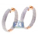 18K Rose Gold 3.66 ct Diamond Round Hoop Earrings 1 1/4 Inch