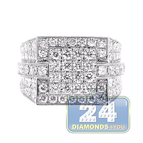 oog koppel Snelkoppelingen Mens Iced Out Diamond Signet Ring 14K White Gold 3.66ct SI1 G