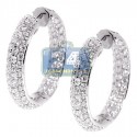 18K White Gold 3.53 ct Diamond Womens Round Hoop Earrings 1 Inch