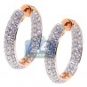 Womens Inside Out Diamond Round Hoop Earrings 1" 18K Rose Gold