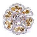 14K White Gold 5.10 ct Fancy Yellow Diamond Vintage Flower Ring