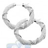 Womens Iced Out Diamond Round Hoop Earrings 14K White Gold