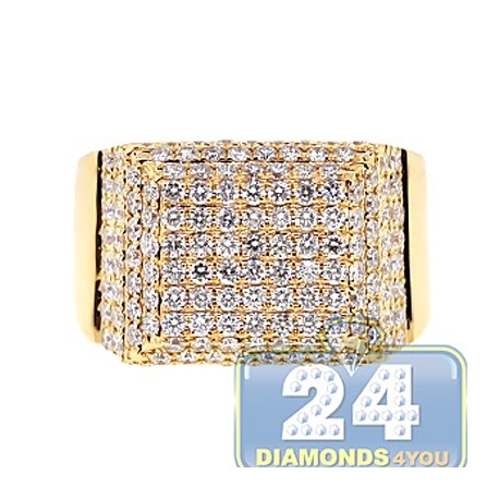 Mens Natural Diamond Step Signet Ring 14K Yellow Gold 3.37ct
