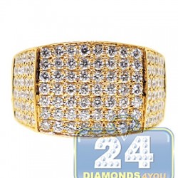 14K Yellow Gold 3.31 ct Round Cut Diamond Mens Rectangle Ring