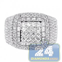 14K White Gold 3.06 ct Diamond Mens Signet Ring
