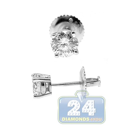 14K White Gold 1.11 ct Round Diamond Screw Back Stud Earrings