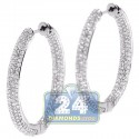 18K White Gold 3.45 ct Iced Out Diamond Oval Hoop Earrings 1.25 Inch