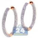 18K Rose Gold 3.46 ct Iced Out Diamond Oval Hoop Earrings 1.25 Inch