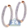 Womens Inside Diamond Oval Hoop Earrings 18K Rose Gold 1.25"