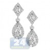 Womens Pear Diamond Small Drop Earrings 18K White Gold 1.12 ct