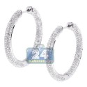 18K White Gold 3.45 ct Full Diamond Round Hoop Earrings 1.2 Inch
