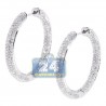 Womens Diamond Round Hoop Earrings 18K White Gold 3.45 Carat