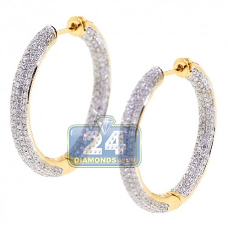 Womens Diamond Round Hoop Earrings 18K Yellow Gold 3.44 Carat