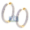 18K Yellow Gold 3.44 ct Full Diamond Round Hoop Earrings 1.2 Inch