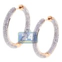 18K Rose Gold 3.43 ct Full Diamond Round Hoop Earrings 1.2 Inch