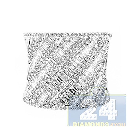 14K White Gold 1.75 ct Baguette Cut Diamond Womens Vintage Ring