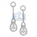 18K White Gold 1.80 ct Pear Diamond Womens Halo Drop Earrings