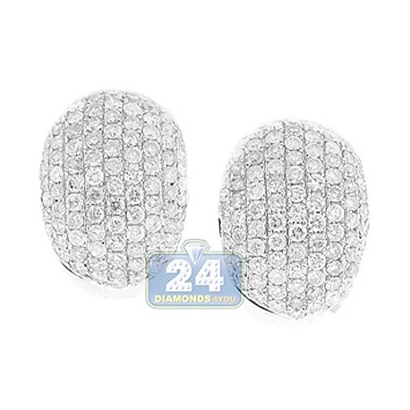 Womens Diamond Small Huggie Hoop Earrings 14K White Gold 3.80 ct