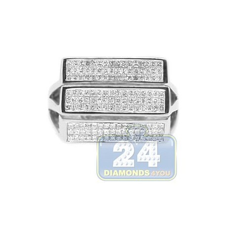 14K White Gold 0.55 ct Princess Cut Diamond Mens Square Ring