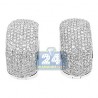 Womens Diamond Pave Huggie Earrings 14K White Gold 3.69 Carats