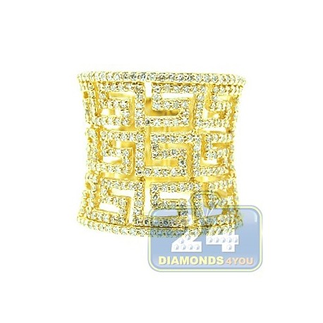 Womens 1.05 ct Diamond Greek Key Wide Ring in 14K Yellow Gold