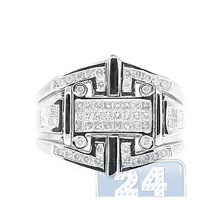 14K White Gold 1.08 ct Princess Round Cut Diamond Mens Ring