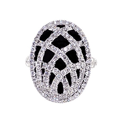 14K White Gold 3.31 ct Black Diamond Womens Oval Cage Ring