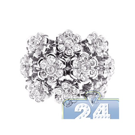 18K White Gold 2.40 ct Diamond Cluster Womens Flower Ring