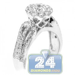 14K White Gold 1.87 ct Diamond Cluster Womens Engagement Ring
