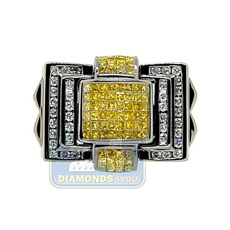 Black PVD 14K Gold 1.97 ct Yellow White Diamond Mens Ring