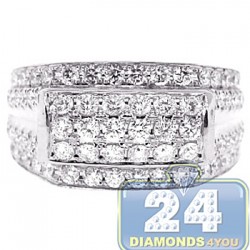 14K White Gold 2.50 ct Diamond Mens Signet Band Ring