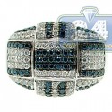 14K White Gold 2.50 ct Blue Diamond Mens Signet Ring